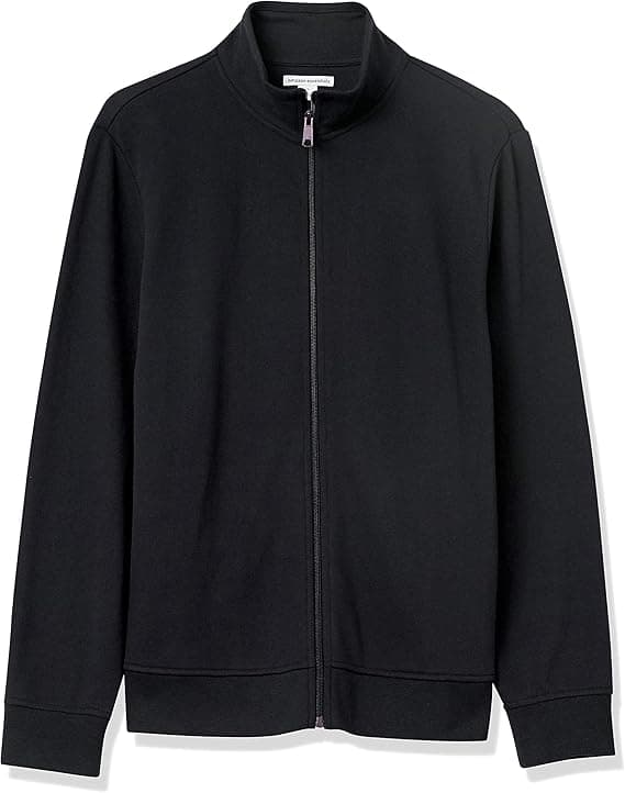 Amazon Essentials Men's Zip Up Sweatshirt, Lightweight French Terry, Mock Neck, Black, Medium