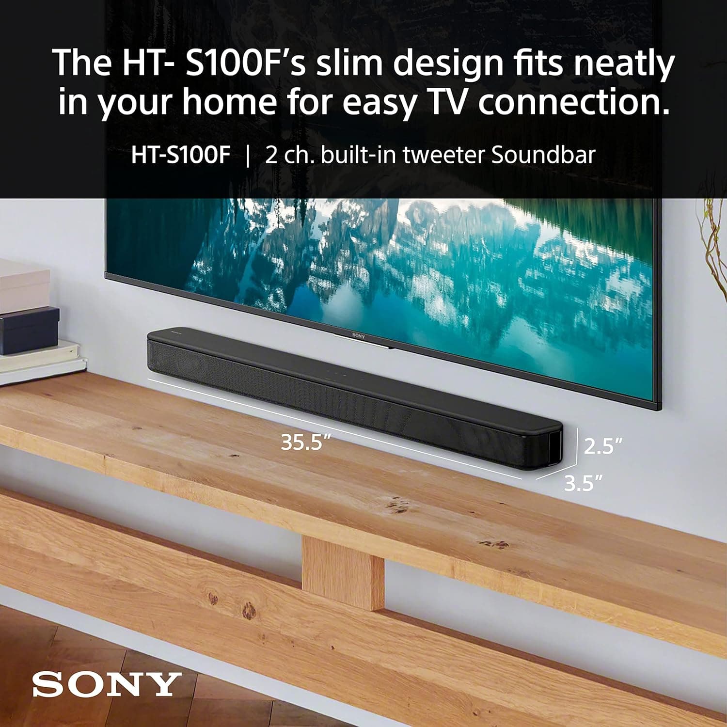 Sony S100F 2.0ch Soundbar with Bass Reflex Speaker, Integrated Tweeter and Bluetooth, (HTS100F)