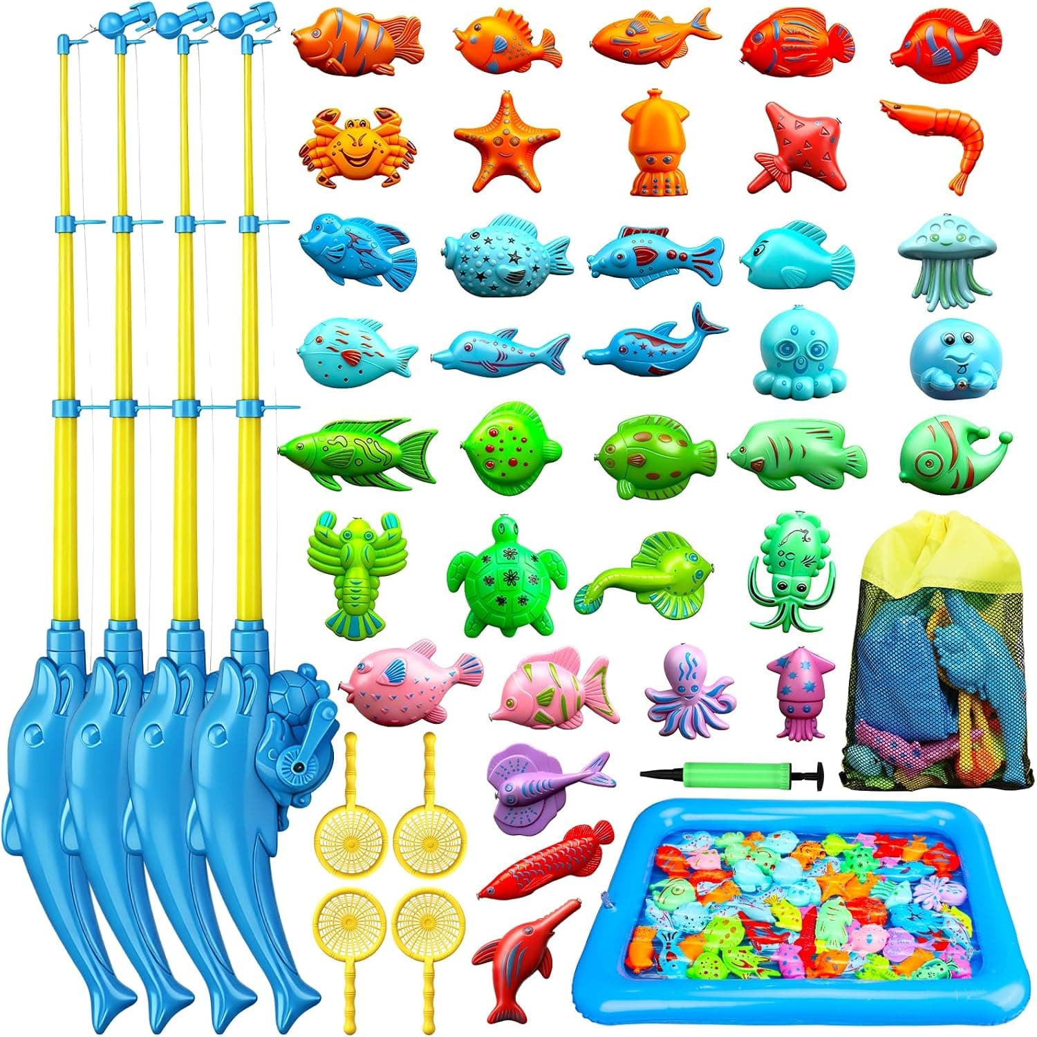 TOY Life 4-Player Magnetic Fishing Game for Kids 3-5 - Toddler Fishing Pole Set with Fish Toys - Bath & Pool Toys