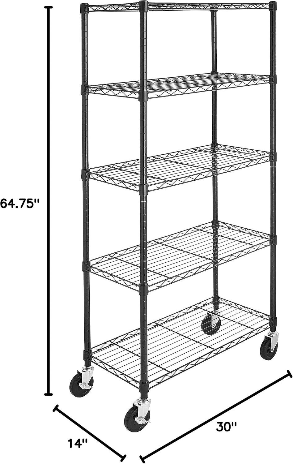 Amazon Basics 5-Shelf Adjustable, Heavy Duty Storage Shelving Unit on 4'' Wheel Casters, Metal Organizer Wire Rack