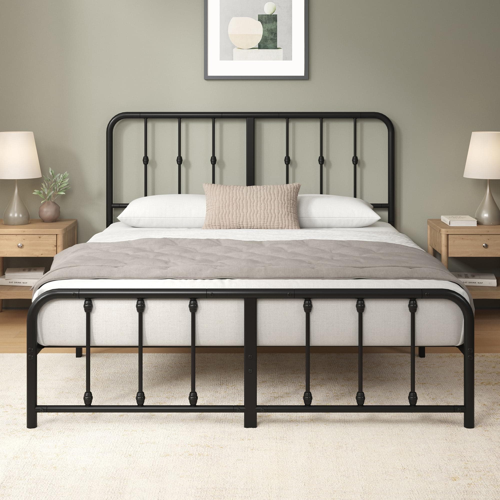 Base Cama King Zinus Leonardo de Metal con Cabecera Victoriana - 17% Desc.