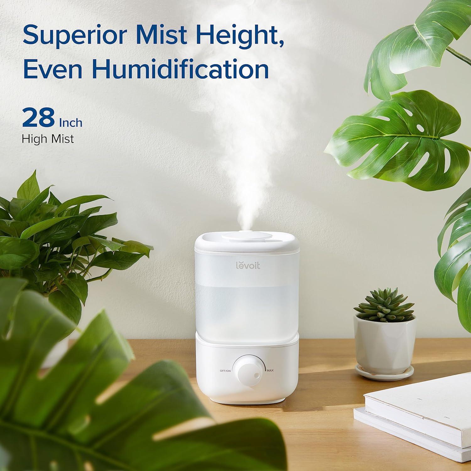 LEVOIT Top Fill Humidifiers for Bedroom, 2.5L Tank for Large Room, Easy to Fill & Clean, 28dB Quiet Cool Mist Air Humidifier