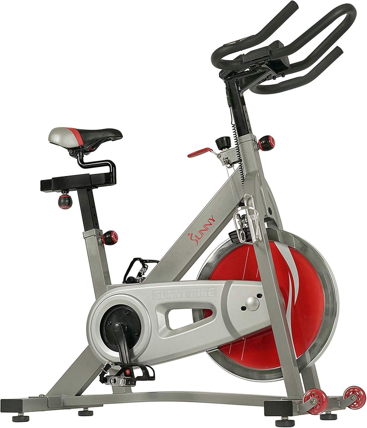 Sunny Health & Fitness Stationary Exercise Bike Machine w/ Adjustable Cushion Seat & Multi-Grip Handlebar