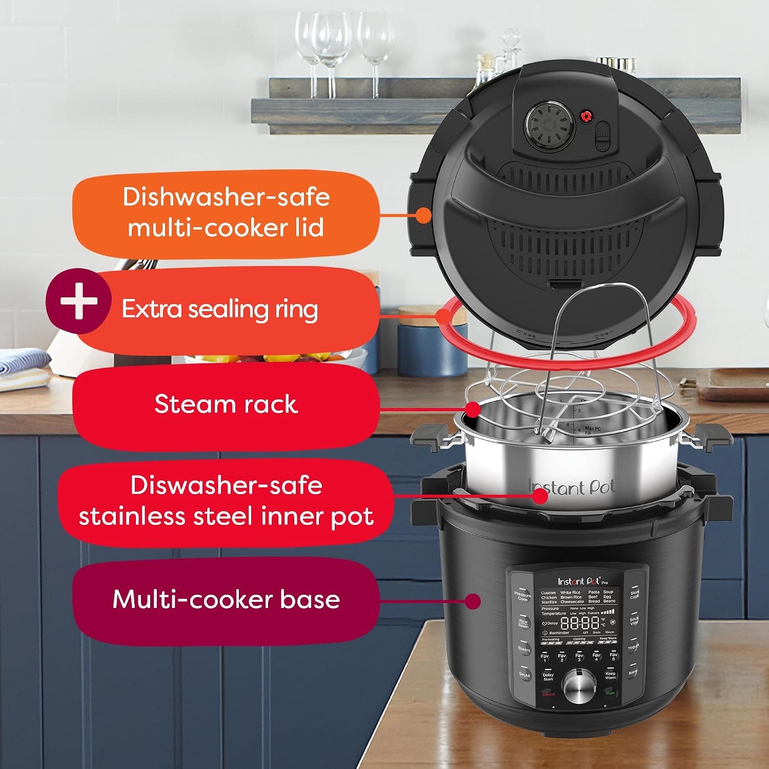 Miniatura de Instant Pot Pro (8 QT) 10-in-1 Pressure Cooker, Slow Cooker, Rice/Grain Cooker, Steamer, Sauté, Sous Vide, Yogurt Maker, Sterilizer, and Warmer 4