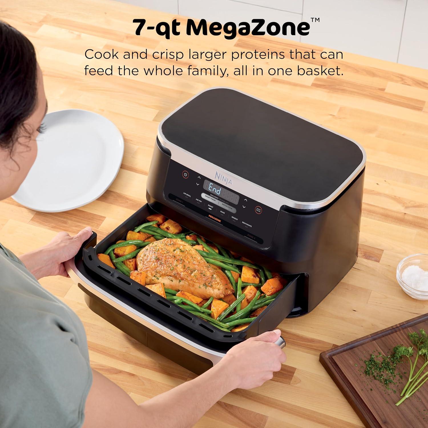 Ninja Foodi 6-in-1 FlexBasket Air Fryer with 7-QT MegaZone & Basket Divider for Large Proteins 