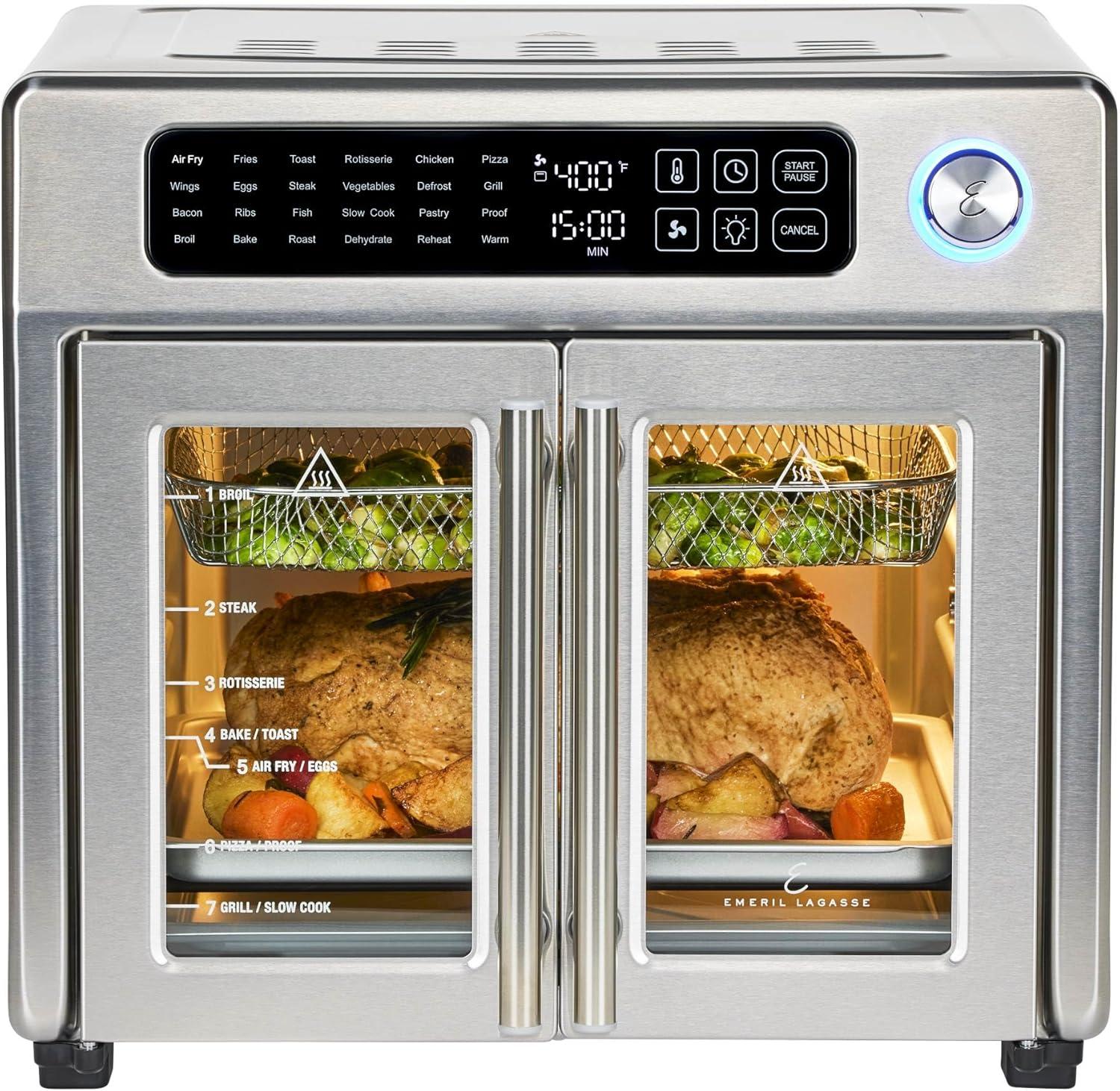 Emeril Lagasse Extra Large French Door Air Fryer Toaster Oven Combo, 24 Cooking Functions and Digital Controls, 7 Accessories Included