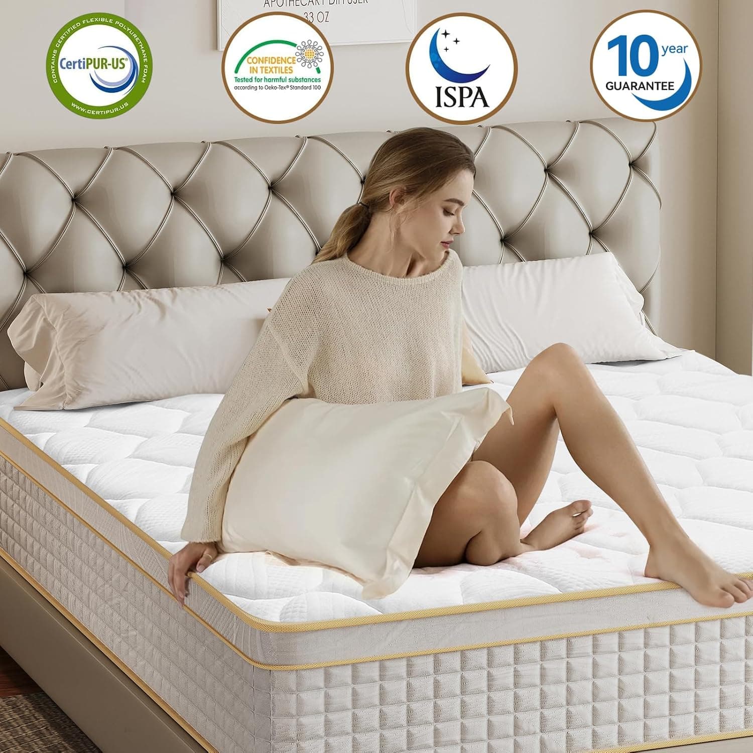 Queen Mattress 12 inch, Hybrid Mattress in a Box with Memory Foam and Pocket Springs for Pressure Relief, Medium Firm Queen Size Mattress