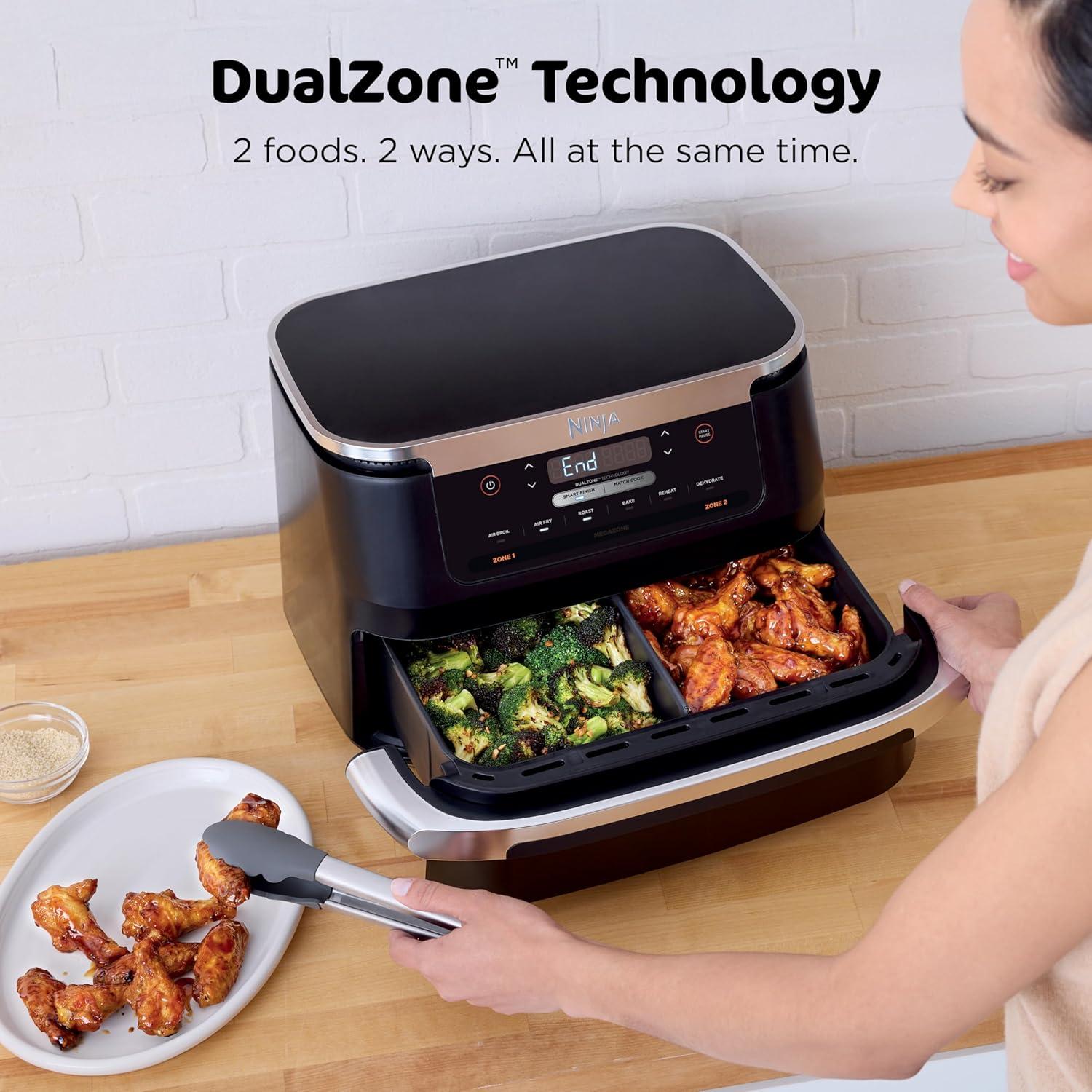 Ninja Foodi 6-in-1 FlexBasket Air Fryer with 7-QT MegaZone & Basket Divider for Large Proteins 