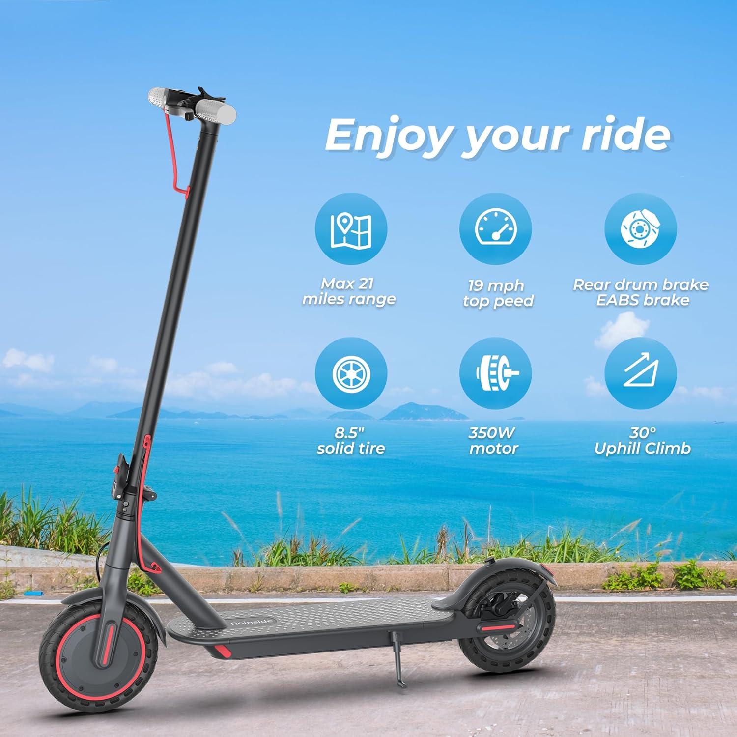 Electric Scooter - 8.5"/10'' Solid Tires, 350W/500W Motor, Up to 19-22MPH and 21-24Miles Long-Range Portable Commuting Scooter