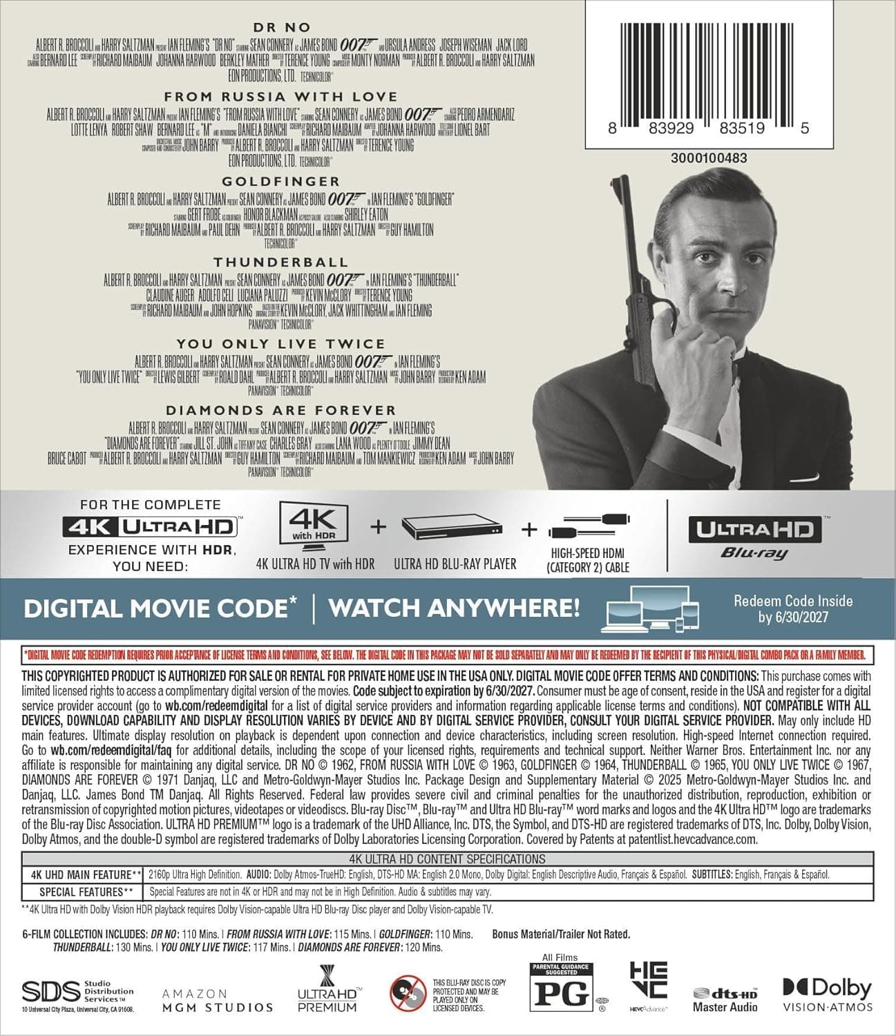 007: James Bond - Sean Connery 6-Film Collection (4K Ultra HD + Digital)