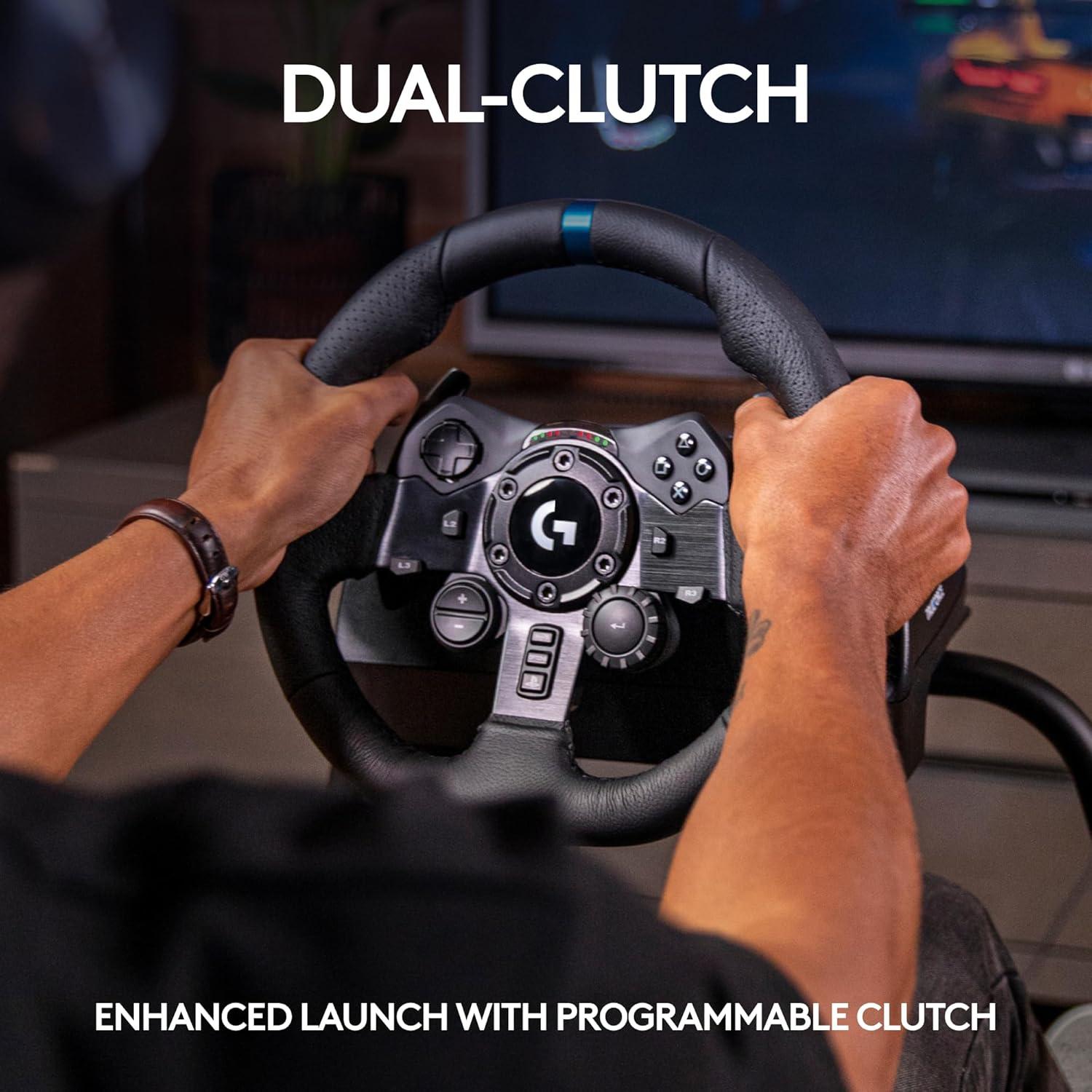 Logitech G923 Racing Wheel and Pedals, TRUEFORCE up to 1000 Hz Force Feedback, Gaming Steering Wheel PS5, PS4, PC, Mac, Genuine Leather