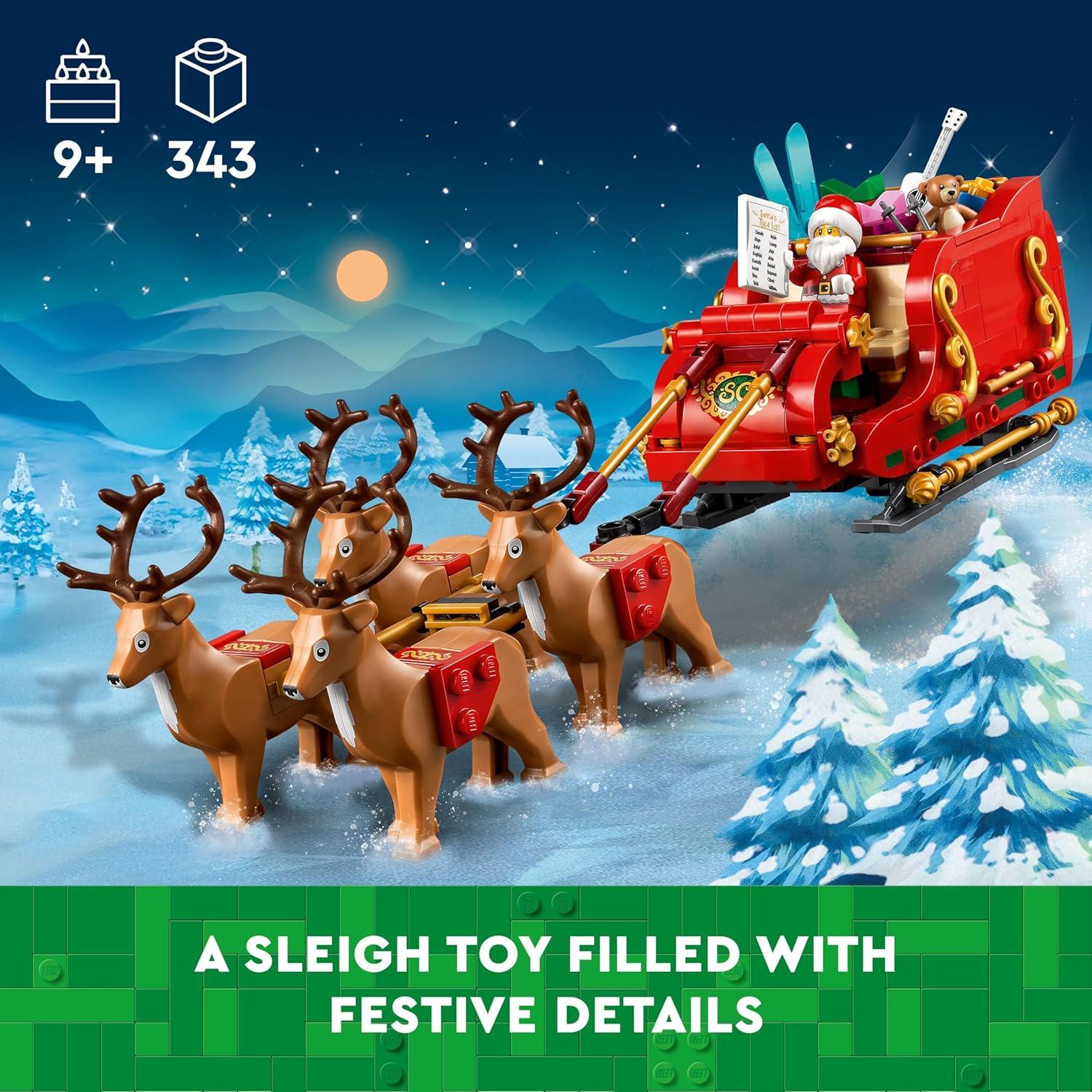 LEGO Santa's Sleigh - Building Toys for Kids, Boys & Girls, Ages 9+ - Indoor Christmas Decorations for Home W/Santa Claus Figurine & Reindeer