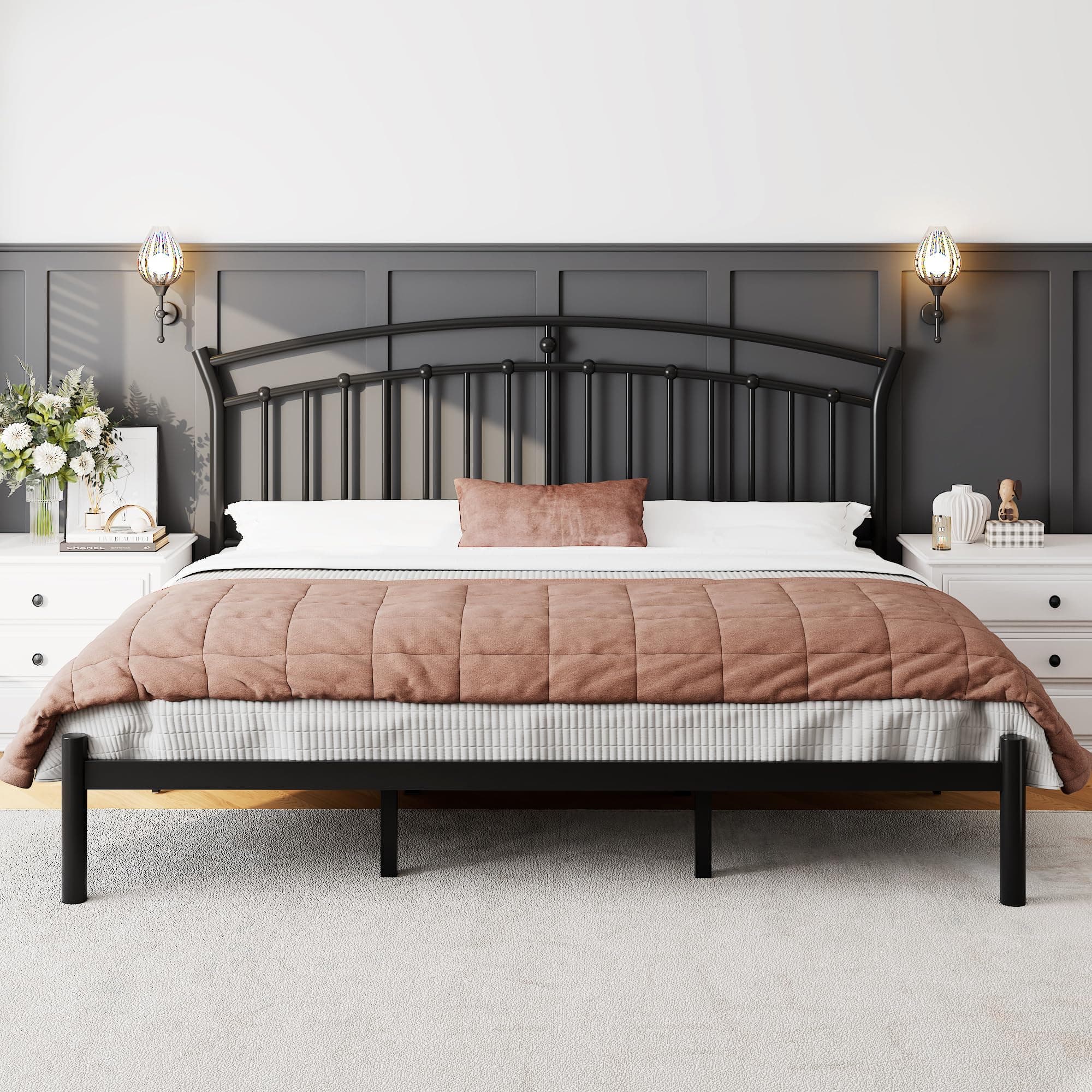 Base Cama King Zinus Leonardo de Metal con Cabecera Victoriana - 17% Desc.