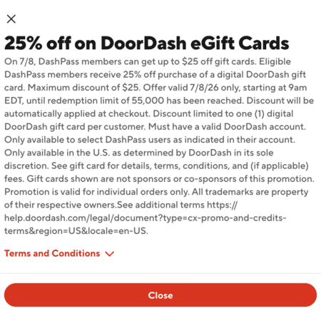 $100 DoorDash eGift Card for DashPass Members thumbnail 3