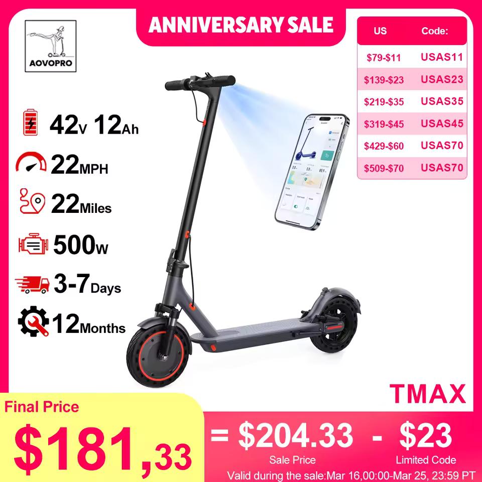 AOVOPRO TMAX 500W Foldable Electric Scooter with 10" Tires