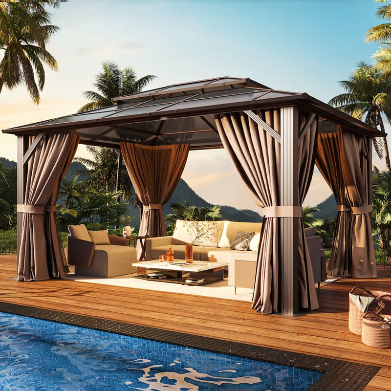 JolyDale 12' x 10' Outdoor Patio Gazebo with Hardtop Double Roof
