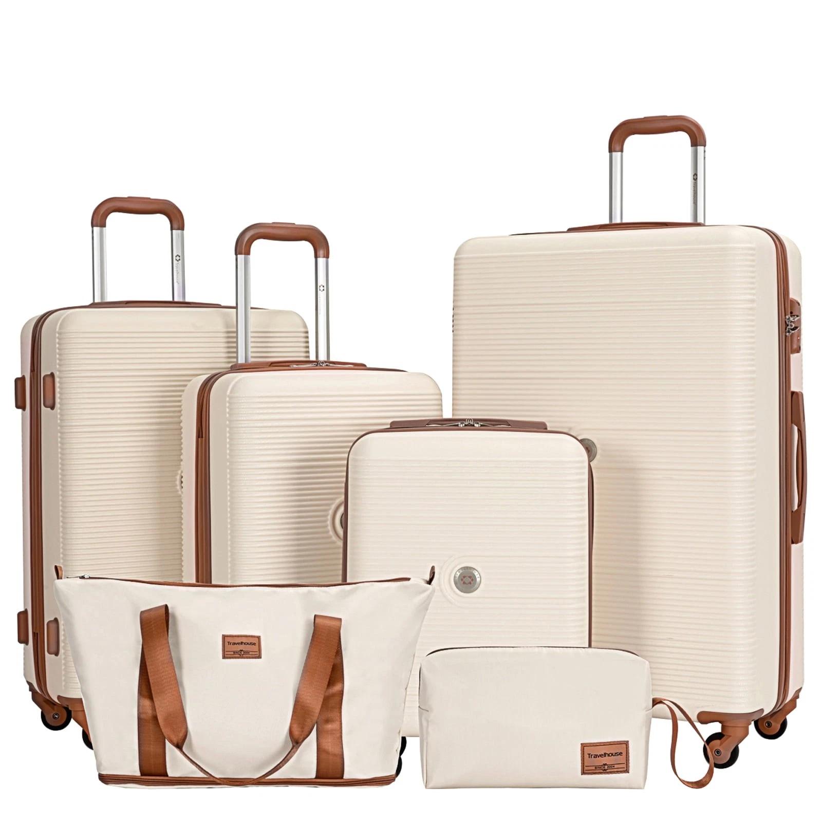 Set de Maletas Rígidas Travelhouse de 6 Piezas con Candado TSA y Ruedas Giratorias (Blanco) - ¡47% Dcto.!