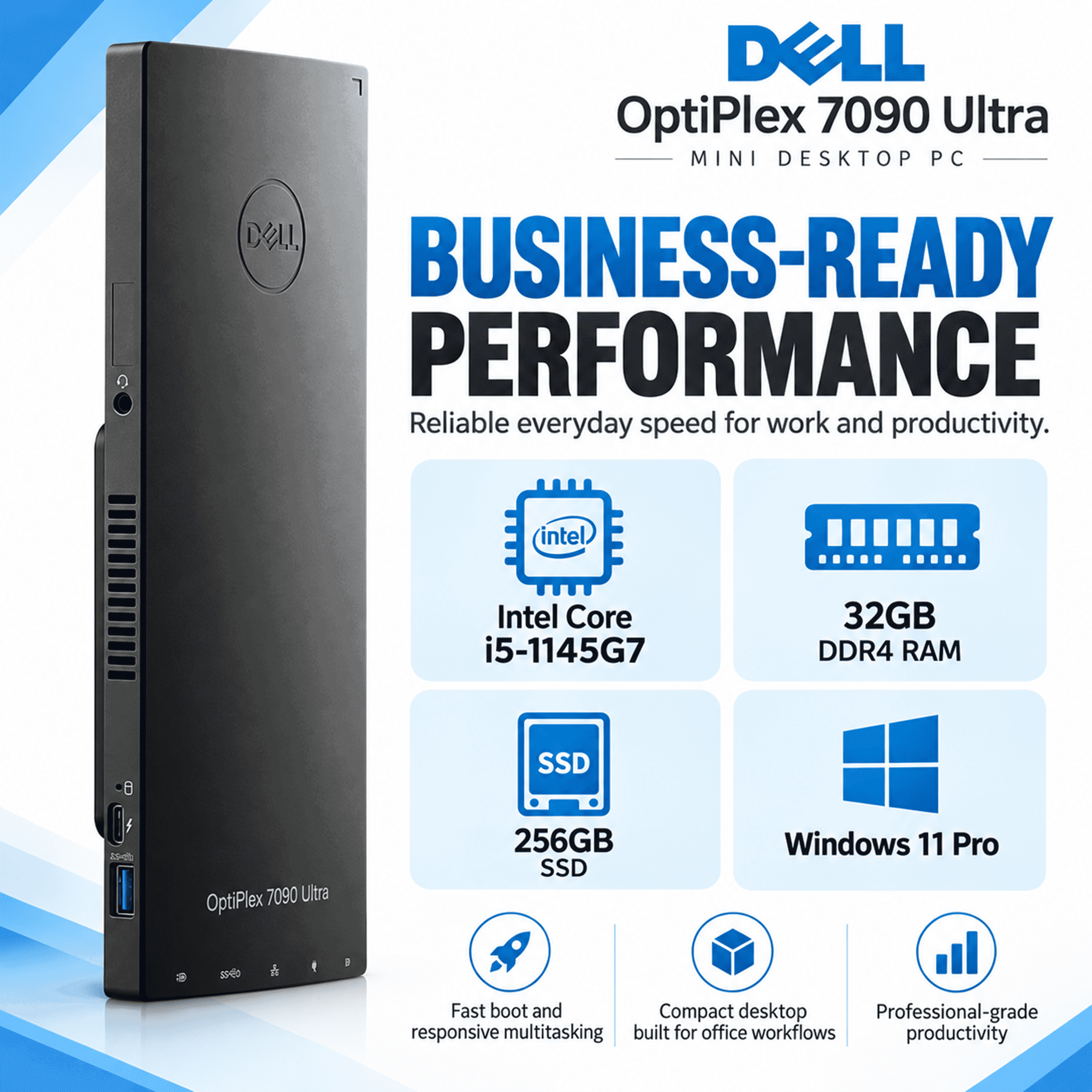 Computadora Reacondicionada Dell OptiPlex 7090 UFF: i5-1145G7, 32GB RAM, 256GB SSD, Windows 11 Pro