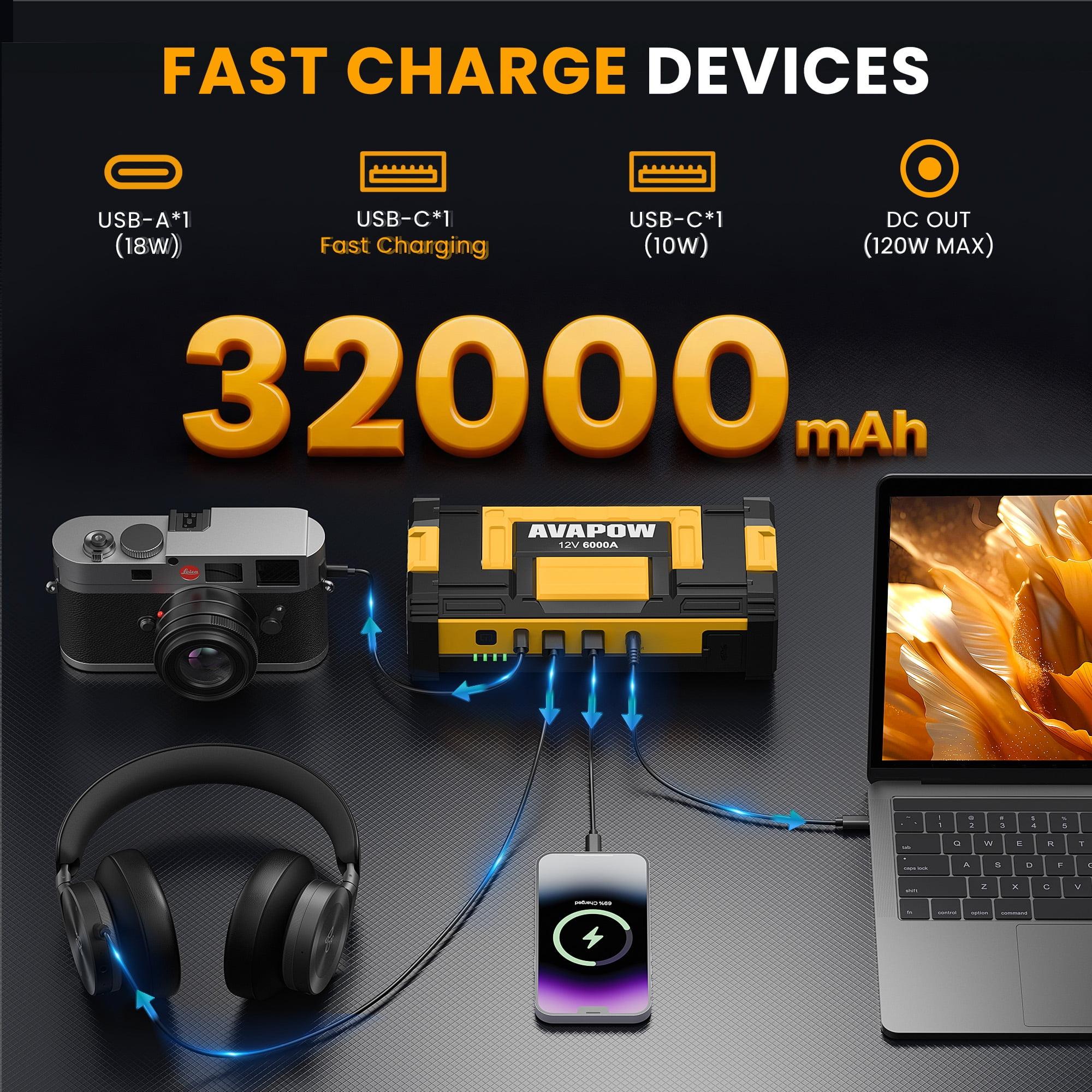 AVAPOW 6000A Peak 32000mAh Car Battery Jump Starter for All Gas and 12L Diesel