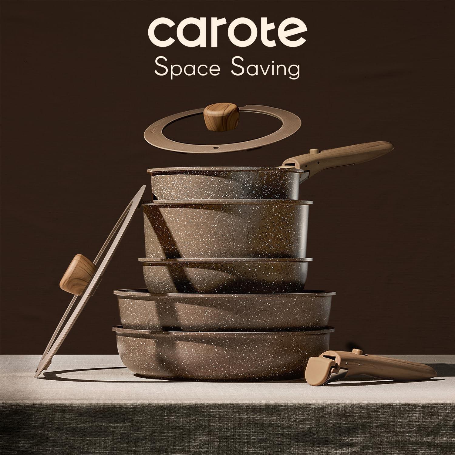 Carote 17-Piece Nonstick Cookware Set w/ Detachable Handles (Brown) for $69.99
