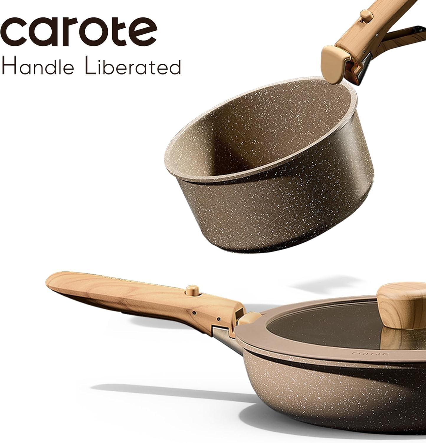 Carote 17-Piece Nonstick Cookware Set w/ Detachable Handles (Brown) for $69.99
