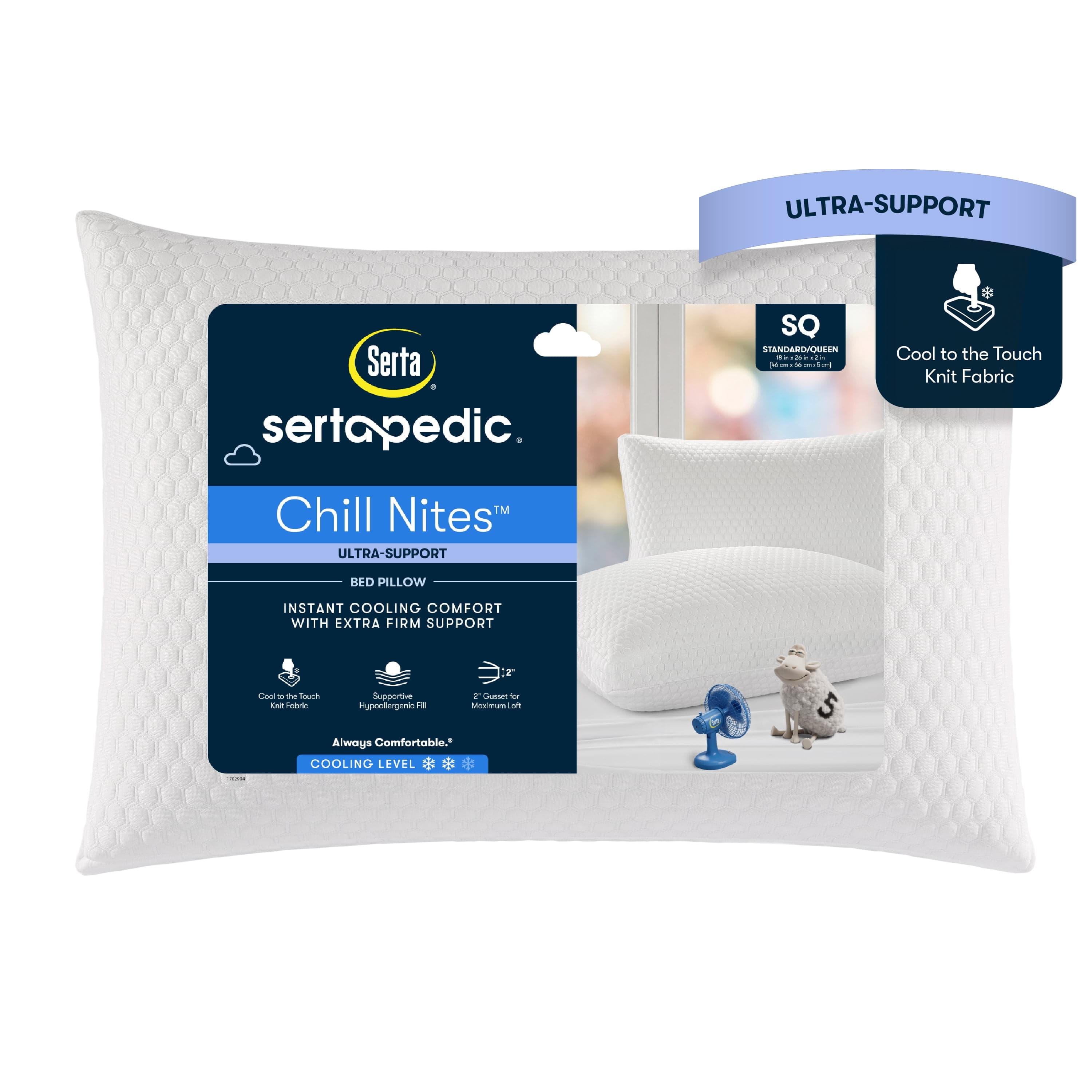 Almohada de Cama Sertapedic Chill Nites con Soporte Ultra y Efecto Refrescante, Estándar/Queen