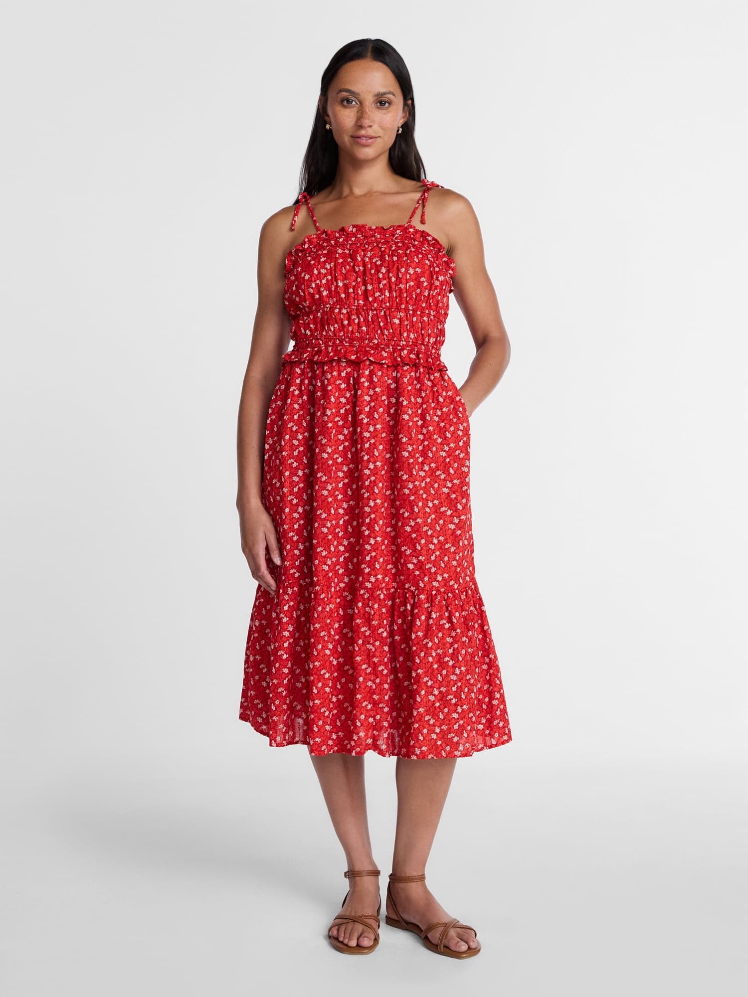 Time and Tru Womens Lined Piped Midi Dress with Pockets, XS-XXXL