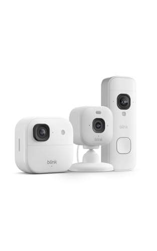 Blink Outdoor 2K+, Mini 2K+ y Timbre con Batería 2K+ (Modelo Más Nuevo) – Seguridad 2K Completa, Batería Duradera. Sync Module Core Incluido – 2 Cámaras + Timbre (Blanco)
