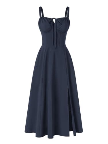 Vestido Midi Corsé Azul Marino con Abertura para Mujer