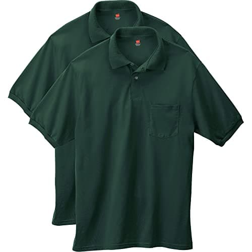 Hanes Men's Short-Sleeve Jersey Pocket Polo (Pack of 2), Deep Forest, Medium