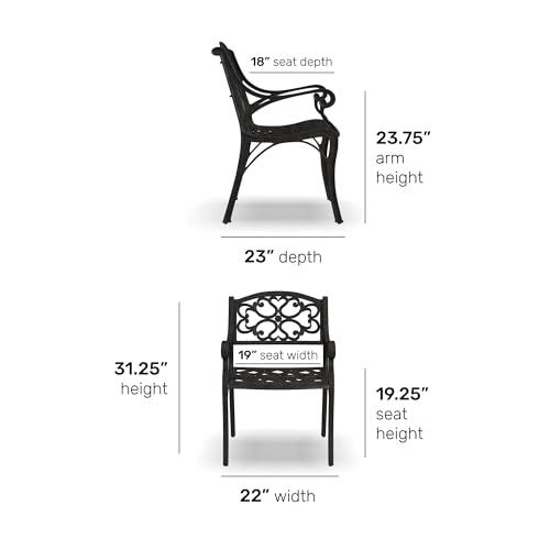 Set de 2 Sillas Homestyles de Aluminio Fundido para Exterior con Descansabrazos, Bronce