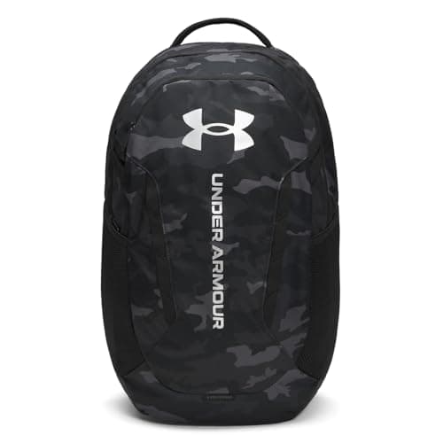 Under Armour Unisex Hustle 6.0 Backpack, (007) Black/Black/Metallic Silver, One Size Fits Most
