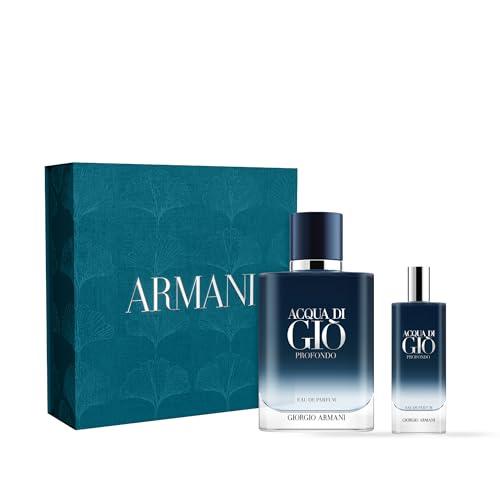 Armani Beauty – Acqua di Giò Profondo – Eau de Parfum – Men's Cologne Gift Set - Fresh & Aromatic – Travel Size & Full Size, 0.15 Fl Oz, 3.4 Fl Oz