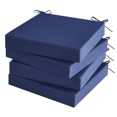 SurChic Outdoor Chair Cushions Set of 4 for Outdoor Patio Furniture, Waterproof Patio Seat Cushions with Handle & Ties, 3 Year Color Fastness Square Garden Sofa Couch Pads, 19" x 19" x 3", Navy Blue