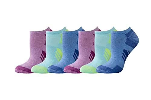Amazon Essentials Women's Performance Cushioned Breathable Athletic No-Show Sports Socks, 6 Pairs, Multicolor/Solid/Stripe, 6-9