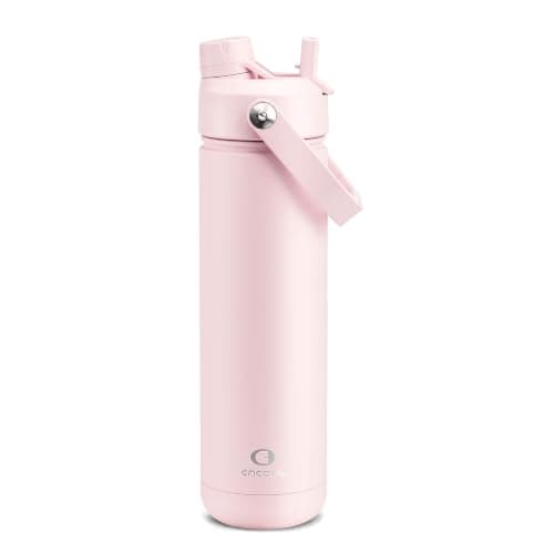Termo ENCOOL de Acero Inoxidable Aislado con Popote, Antiderrames, Libre de BPA, Doble Pared al Vacío, Mantiene Frío 24H (26 oz, Algodón de Azúcar)