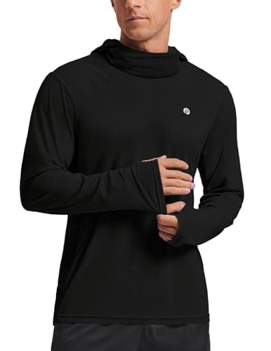 PINSPARK Men Sun Protection Hoodie UPF 50+ with Mask Long Sleeve Fishing UV Shirt Rash Guard Outdoor Sports Quick Dry Black
