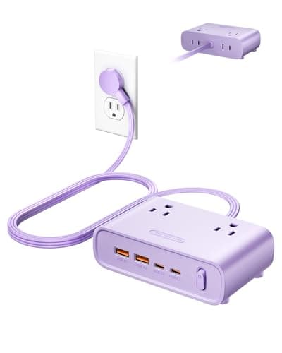NTONPOWER Purple Power Strip, 25W Max 8-in-1 with 4 AC, 4 USB(2 USB C) 10ft Flat Extension Cord, Power Strip with USB Ports, Outlet Extender for Home Office, School Dorm Room Essentials