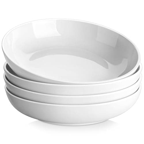 MALACASA 10" Large Pasta Bowls, 56 OZ White Salad Bowls Soup Bowls, Porcelain Serving Bowls Set of 4, Large Kitchen Bowl Plates Pasta Plates, Microwave & Dishwasher Safe, Series RE