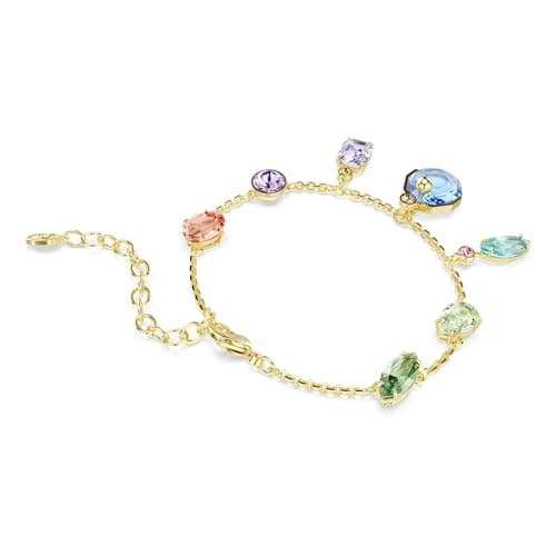Pulsera Swarovski Gema, cortes mixtos, cristales colgantes, multicolor, baño en tono oro