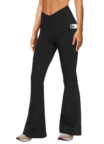 DLOODA Pantalones de Yoga Cruzados Acampanados para Mujer con Bolsillos