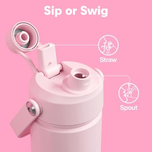 Termo ENCOOL de Acero Inoxidable Aislado con Popote, Antiderrames, Libre de BPA, Doble Pared al Vacío, Mantiene Frío 24H (26 oz, Algodón de Azúcar)