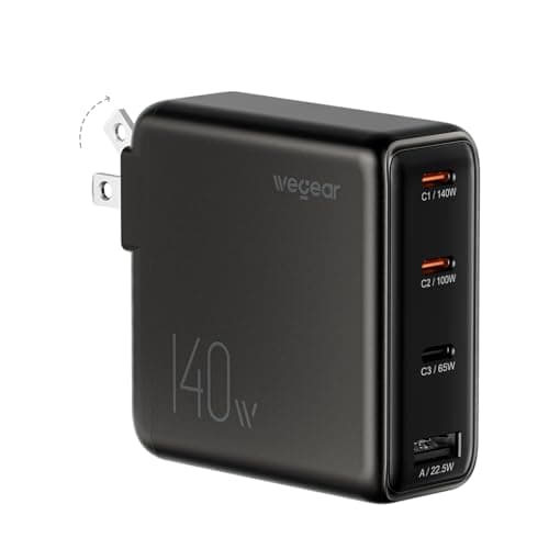 140W USB-C Charger for Laptop, wegear Slim 4-Port PD 3.1 GaN Fast Charging Block with Foldable Plug, Type‑C Wall Charger Power Adapter for MacBook Air/Pro, iPad, iPhone 17/16 Serie