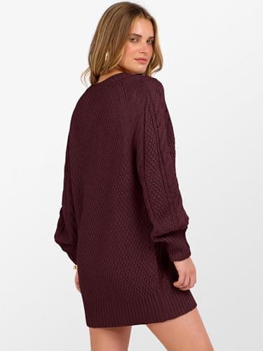 ANRABESS Women Sweater Dress Oversized V Neck Cable Knit Fall Long Sleeve