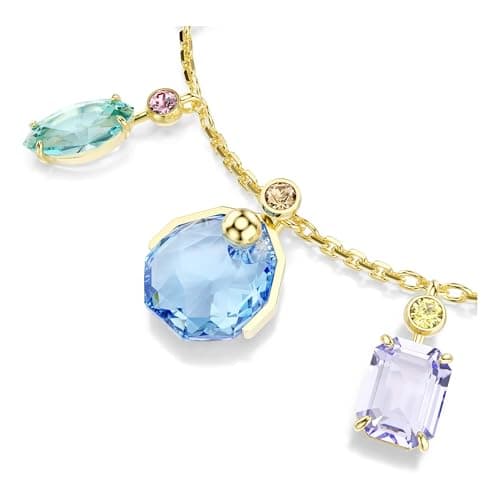 Pulsera Swarovski Gema, cortes mixtos, cristales colgantes, multicolor, baño en tono oro