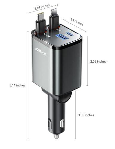 Cargador Retráctil JOYROOM 84W Ultra Compacto para Auto con USB C y Carga Rápida