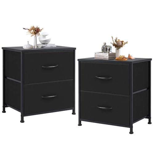 DUMOS Nightstand Set of 2, Small Dresser with 2 Fabric Drawers Side Bedroom End Table Kids Bedside Storage Furniture for 25 inch Tall Night Stand for Closet, Entryway, College Dorm