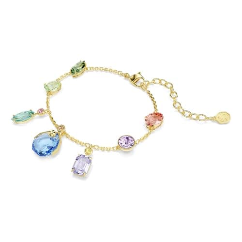 Pulsera Swarovski Gema, cortes mixtos, cristales colgantes, multicolor, baño en tono oro