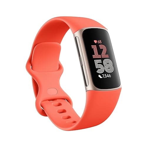 Fitbit Charge 6 Fitness Tracker with Google Apps - Heart Rate on Exercise Equipment - 3-Month Google Health Premium Membership Included - Health Tools - Gold/Coral - Small&Large Ba