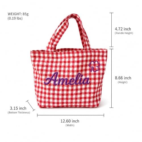 Bolso Tote KEQHAULI Personalizado a Cuadros Bordado con Nombre – Grande, Ligero y Versátil